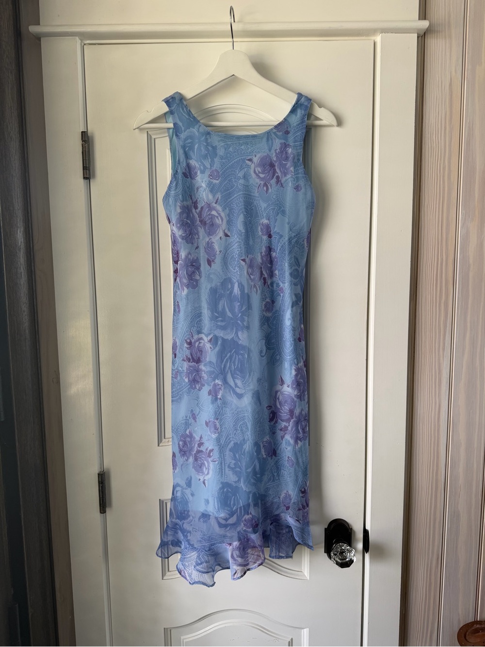 Vintage 90s Light Blue and Purple Floral Dress - Brand: Dby Ltd.